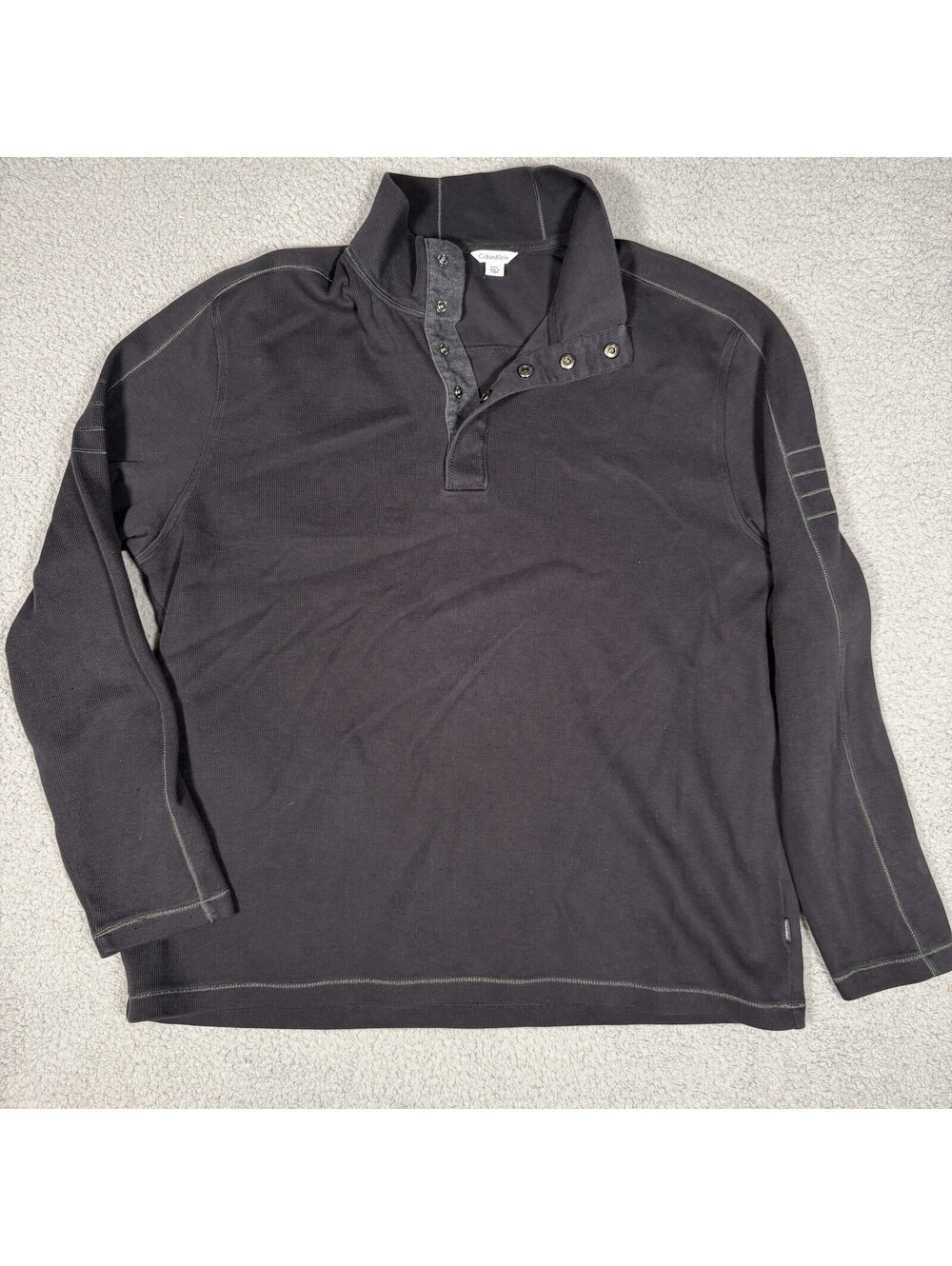 Calvin Klein Sweater 1/4 Button Up Snap XXL 2XL Black Long Sleeve Pullover Mens